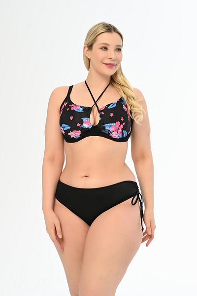 AQUAVİVA Aquaviva Large Size Black Floral Patterned Diana Gathering Bikini Set