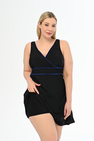 AQUAVİVA Aquaviva Women's Black-Sax Plus Size Alesta Dress with Shorts Swimsuit