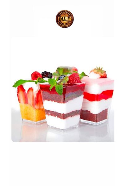 figanlar ambalaj Large Size Cubic Prism Mica Plastic Transparent Lidless Presentation Container 200 Cc 10 Pieces Dessert Appetizer