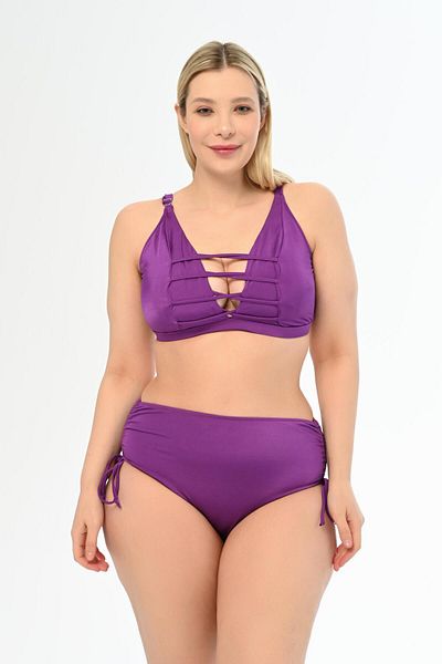 AQUAVİVA Aquaviva Women's Purple Plus Size Venezia Cross String Low-cut Bikini Set