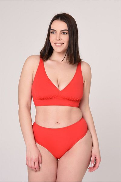 AQUAVİVA Aquaviva Women's Red Large Size Triangle Gathering High Waist Bikini Set