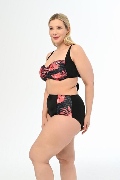 AQUAVİVA Plus Size Aquaviva Women's Draped Anjelq Bikini Set - Black Pink Rose Pattern
