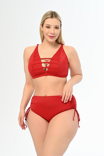 AQUAVİVA Red Large Size Aquaviva Venezia Cross String Low-cut Bikini Set