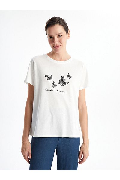 LC Waikiki Γυναικείο μπλουζάκι με στάμπα Crew Neck