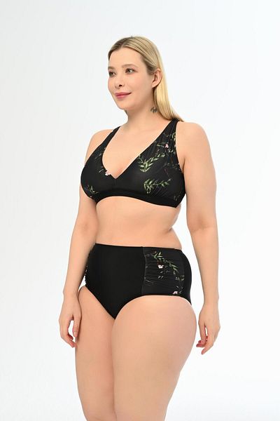 AQUAVİVA Aquaviva Women Black Flower Pattern Plus Size High Waist Butterfly Bikini Set