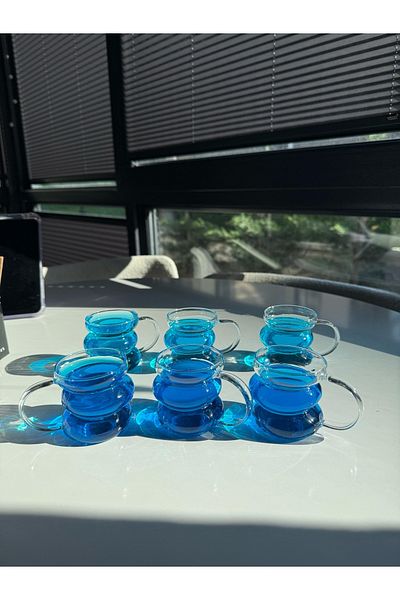 MİMOZA PARK 6 Pieces Ladder Shape Mini Coffee Glass with Handle 75 ml