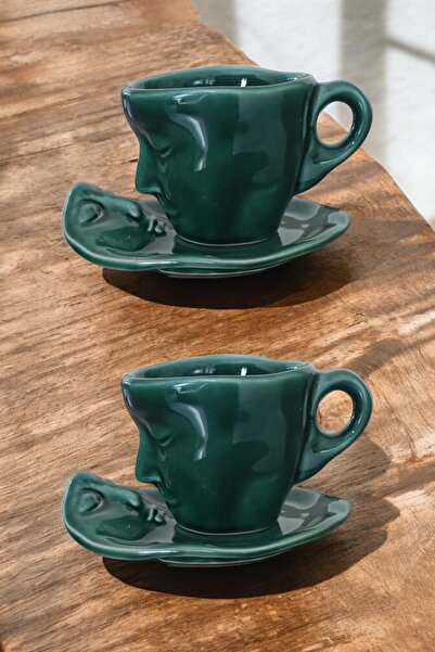 Heredot Mithra Life 2 Adet 110 ML Yüz Şekilli Seramik Yeşil Fincan Takımı MIT1186