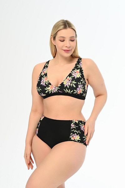 AQUAVİVA High Waist Butterfly Bikini - Plus Size, Black Lilac Pattern Aquaviva Set