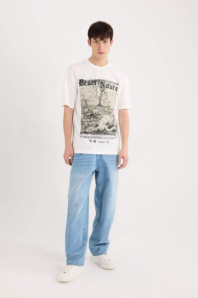 DeFacto Νέα σεζόν Boxy Fit Crew Neck εμπριμέ κοντομάνικο μπλουζάκι