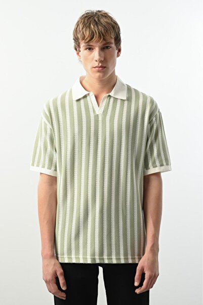 RODEZ Green Striped Polo Neck Tshirt