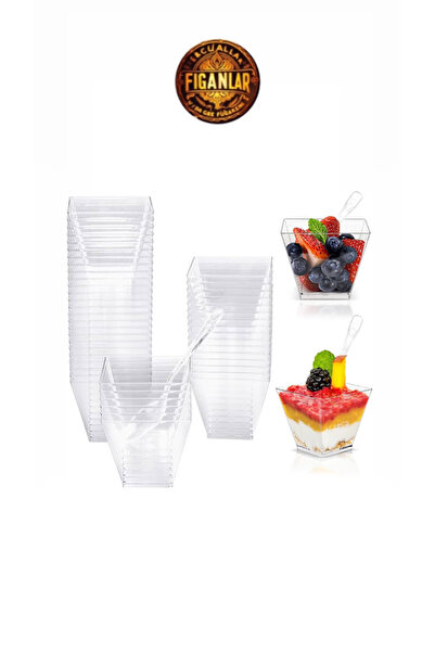 figanlar ambalaj Büyük Boy Kübik Prizma Mika Plastik Şeffaf Kapaksız Sunum Kabı 200 Cc 10 Adet Tatlı Meze