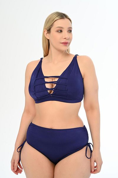 AQUAVİVA Aquaviva Women Navy Blue Plus Size Venetian Cross Drawstring Low-cut Bikini Set