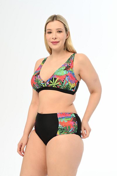 AQUAVİVA Aquaviva Women Black Green Mixed Pattern Plus Size High Waist Butterfly Bikini Set