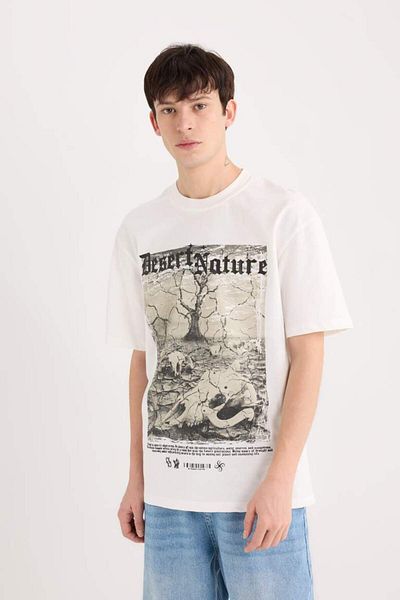 DeFacto Νέα σεζόν Boxy Fit Crew Neck εμπριμέ κοντομάνικο μπλουζάκι