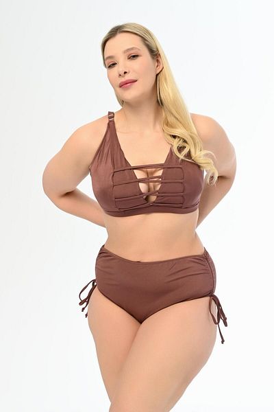 AQUAVİVA Aquaviva Brown Large Size Venezia Stringed Low-cut Bikini Set