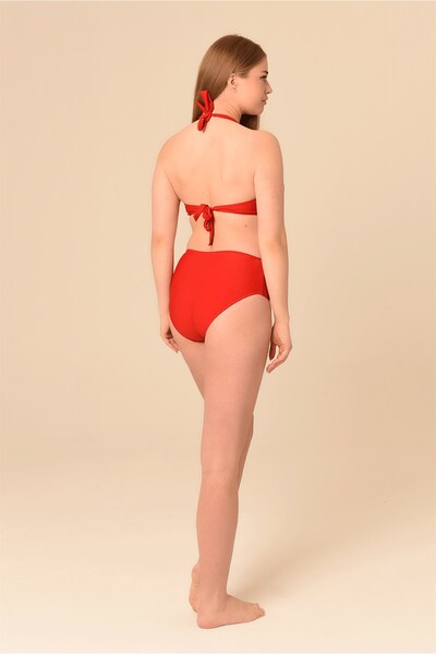 AQUAVİVA Aquaviva Women's Red Large Size High Waist Halterneck Bikini Set