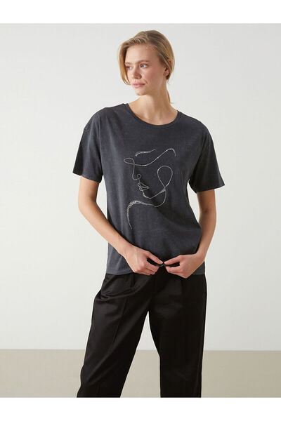 LC Waikiki Tricou de damă cu strasuri cu decolteu rotund de sezon nou - S57236Z8