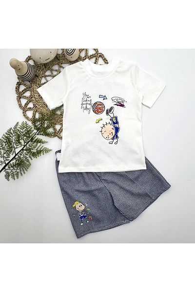 little stars 1-2-3 Years Old Artillery Boy Printed Short Sleeve T-Shirt 2-Piece Baby Boy Set