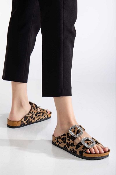 Valeriiastock New Season Stone Buckle Slippers - Double Buckle Leopard Style