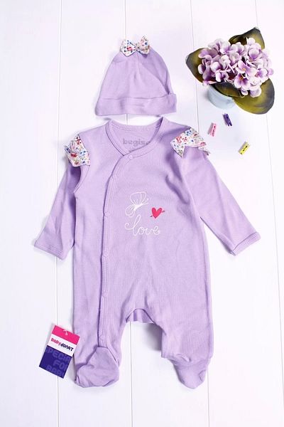 DEFNADA Butterfly Patterned Baby Girl Jumpsuit with Shoulder Detail and Hat