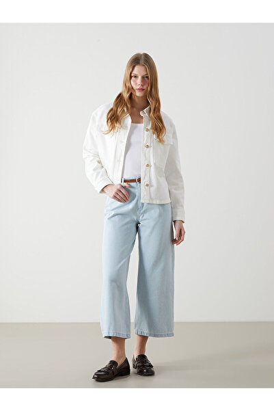 LC Waikiki Γυναικείο τζιν παντελόνι με φαρδύ πόδι με ζώνη στη μέση, ολοκαίνου...