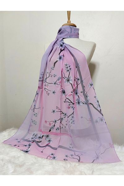 REMOMODA Gradient Flower Patterned Chiffon Shawl