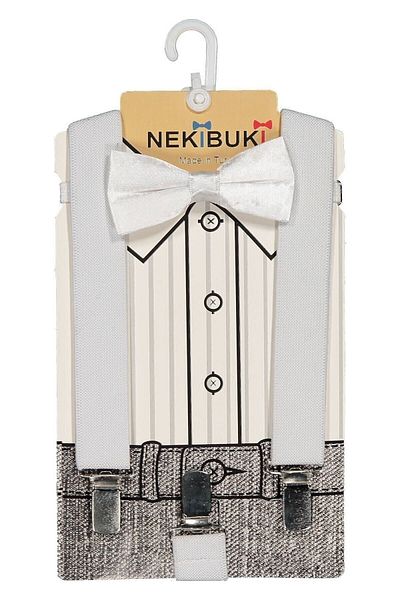 NEKİBUKİ Set papion cu bretele cu pantaloni albi pentru băieți 1-9 ani