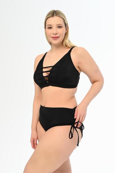 AQUAVİVA Set de bikini negru cu snur în cruce venețiană de mărime mare Aquaviva pentru femei