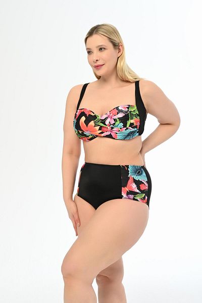 AQUAVİVA Large Size Black Draped Bikini - Aquaviva Set with Wind Rose Pattern