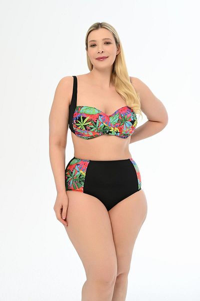 AQUAVİVA Plus Size Aquaviva Women's Black Green Draped Anjelq Bikini Set