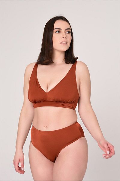 AQUAVİVA Aquaviva Women's Cinnamon Large Size Triangle Gathering High Waist Bikini Set