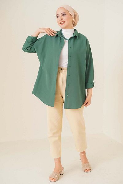 MODAVERA 103901 Oversize Basic Hijab Shirt - Emerald Green