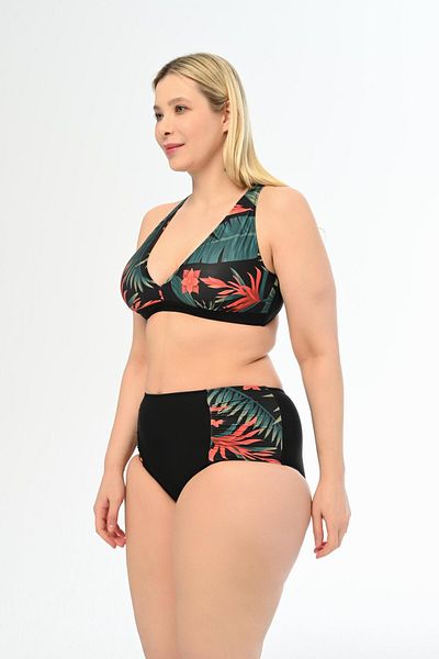 AQUAVİVA Aquaviva Women Black Leaf Pattern Plus Size High Waist Butterfly Bikini Set