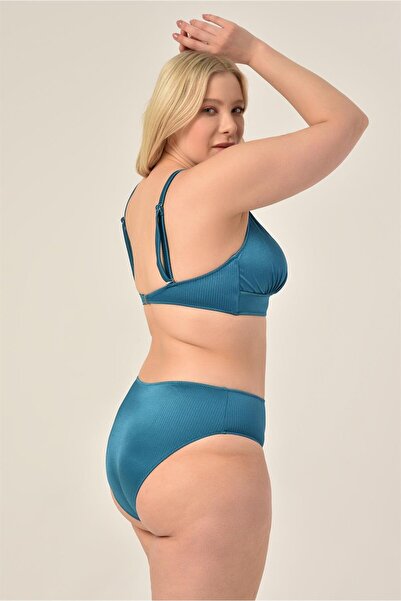 AQUAVİVA Aquaviva Women's Petrol Blue Large Size Triangle Gathering High Waist Bikini Set