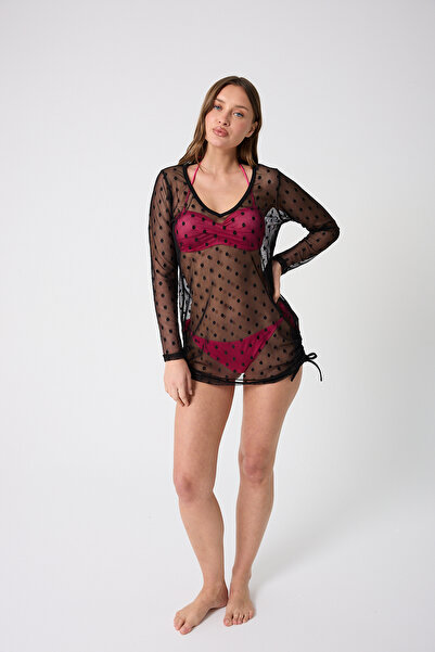 BY PAPI Black Polka Dot Tulle Mini Dress with Shirred Side
