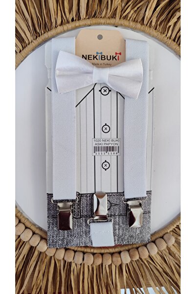 NEKİBUKİ Erkek Çocuk Beyaz Pantolon Askı Papyon Seti 1-9 Yaş