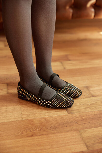 MİLAYA SHOES Mars Taşlı Kadın Babet Ayakkabı