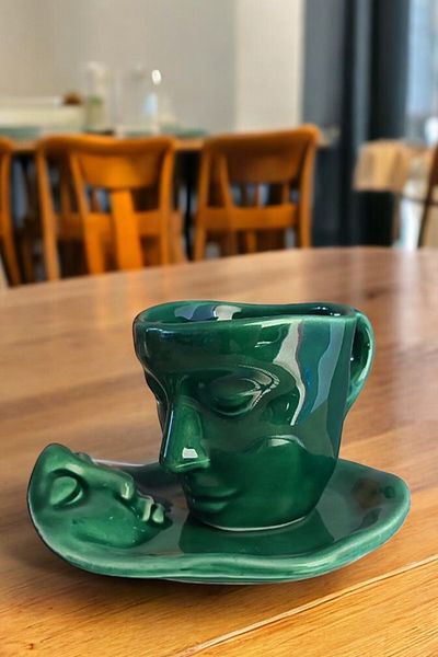 Heredot Face Shaped Ceramic Green Cup Set Mithra Life 260 ml