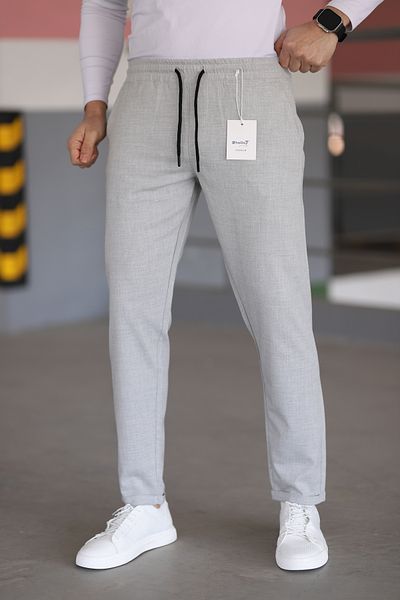 hello7 Men's Light Gray Slim Fit Double Leg Stretch Fabric Jogger Pants