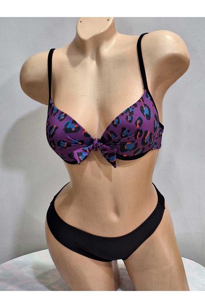 TooHot Γυναικείο Σετ μπικίνι μωβ Leopard χωρίς στήριγμα