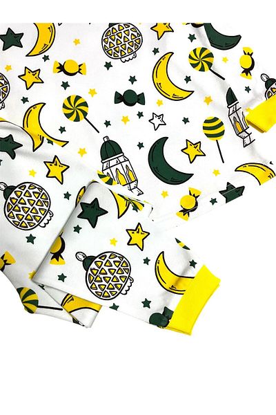 elmas kids Set de pijamale cu mânecă lungă pentru fete, 100% bumbac, alb, cu tema Ramadan
