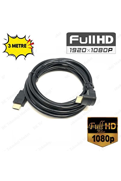 Derwell 3 Metre 3mt Hdmi L Kablo 90 Derece Sağ Açılı Hdmı Erkek Erkek L Kablo...