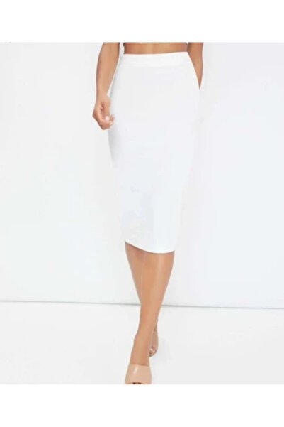 BAV Butik Ayvitrin Women's Pencil Office Skirt Waist Elastic Midi Scuba Diving Fabric