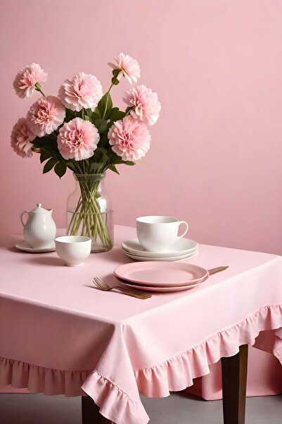 Sister Home Design Vintage Soft Pembe Fırfırlı Keten Masa Örtüleri 17 Boy Seç...