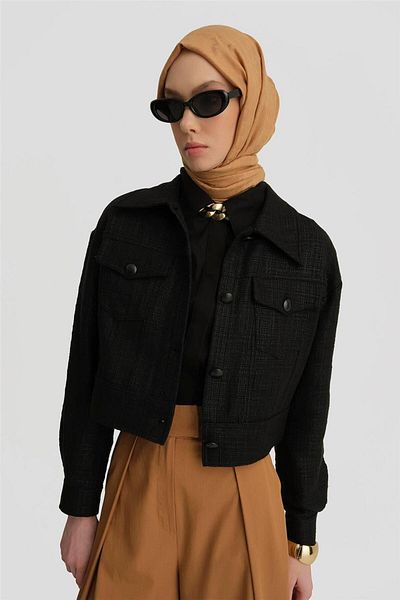Armine Shiny Printed Tweed Jacket - Black 25Y5900