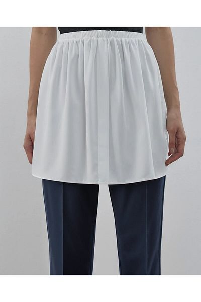 Modabenna Ecru Quality Crepe Fabric Innerwear Savior Lengthener Skirt Elastic Flexible Front Slit Hijab White