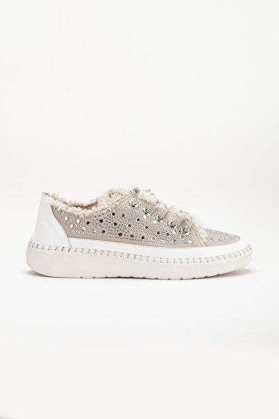 Dilimler Ayakkabı Women's Casual Shoes Beige Stone Laced Denim Material