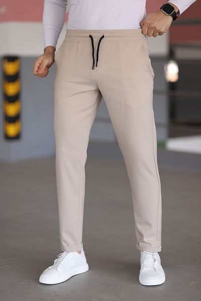 hello7 Ανδρικό μπεζ παντελόνι Jogger από ελαστικό ύφασμα Lycra με διπλό πόδι