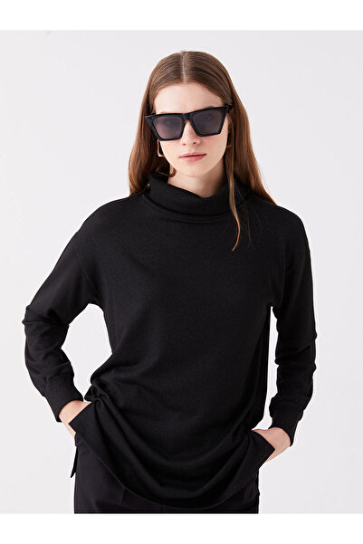 LC Waikiki Black Turtleneck Plain Long Sleeve Oversized Women's Tunik