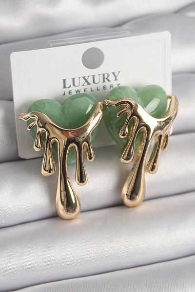 costurera Flowing Heart Model Brass Gold Green Pearlescent Women's Earrings - Tj-Bkp9894